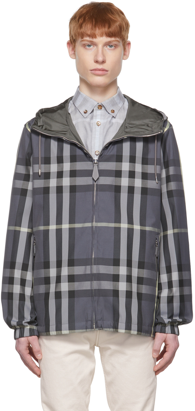 Burberry Standford Reversible Windbreaker Jacket In Seal Grey