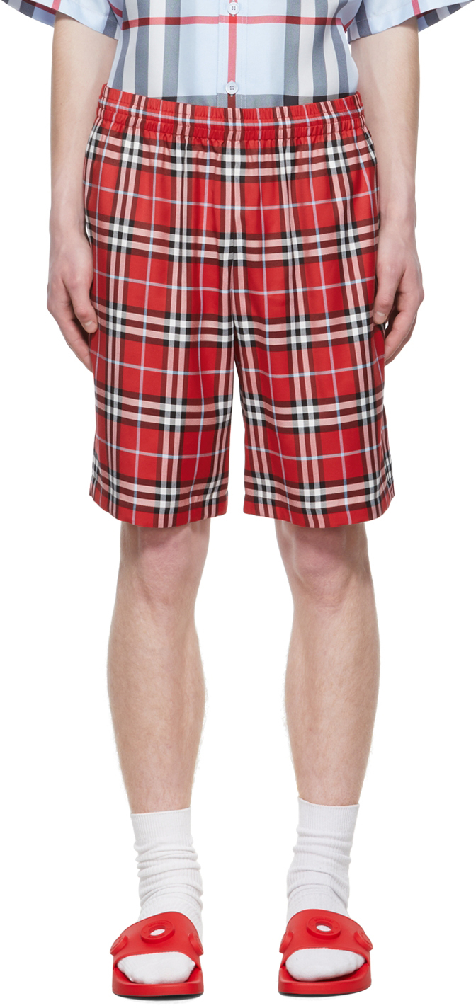 Shop Burberry Red Viscose Shorts In Chili Red Ip Chk
