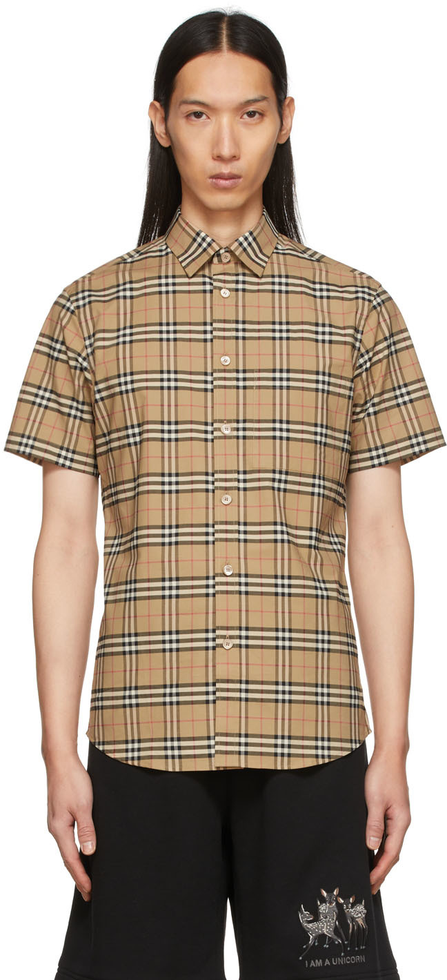Burberry: Beige Small Scale Check Shirt | SSENSE
