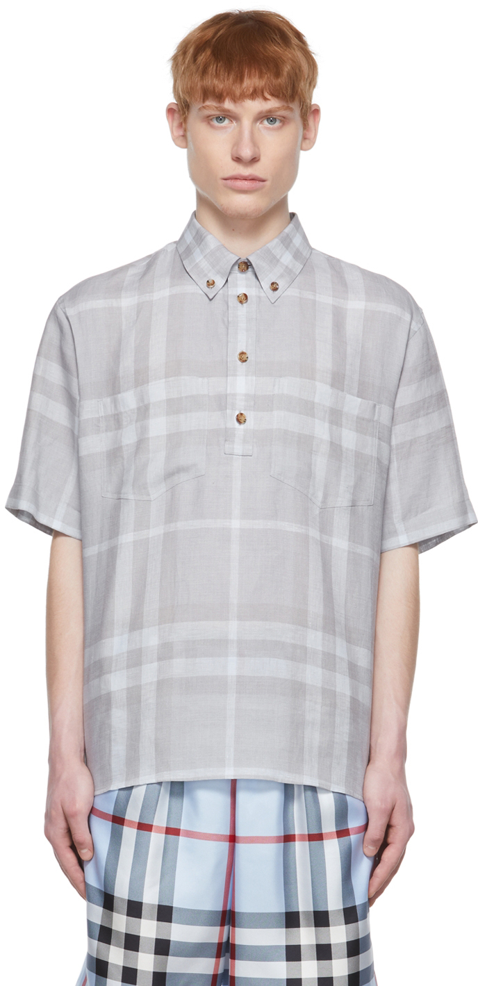 Burberry Linen Check Short-sleeved Shirt In Grey
