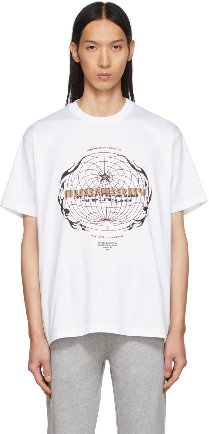 Burberry: White Globe Graphic T-Shirt | SSENSE