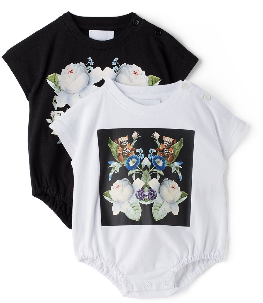 Burberry Baby Two-Pack White & Black Floral Bodysuit Set | Smart Closet