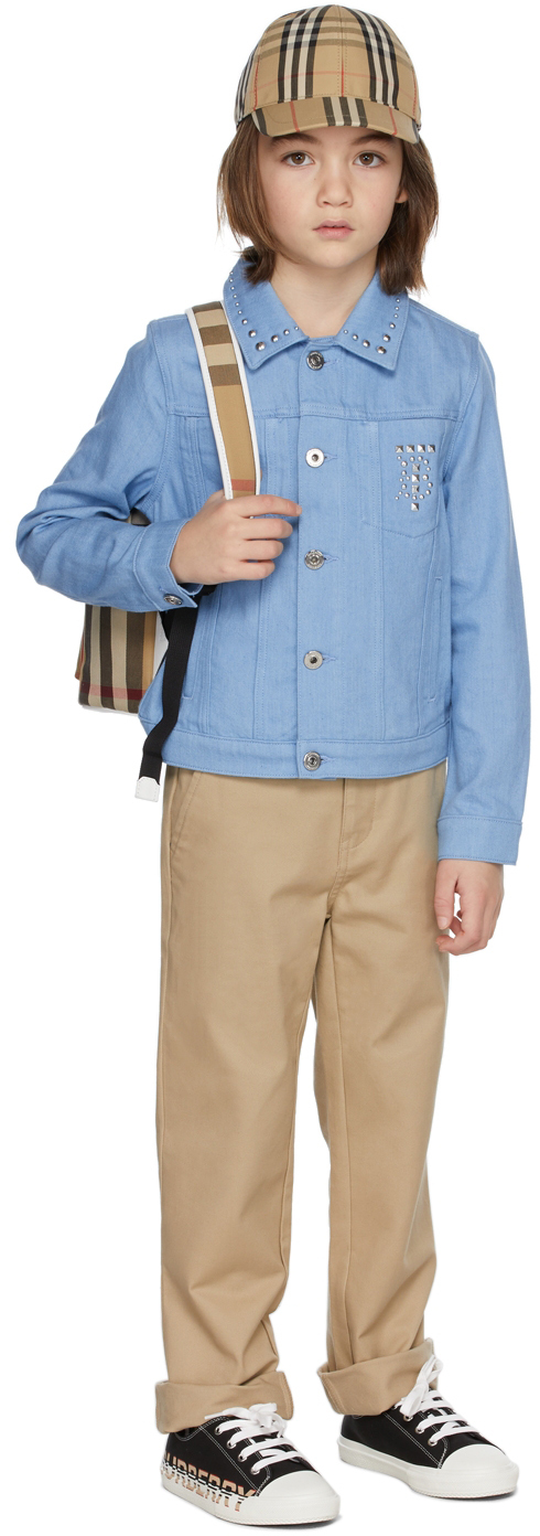 Kids Blue Japanese Denim Studded Monogram Jacket SSENSE Clothing Jackets Denim Jackets 