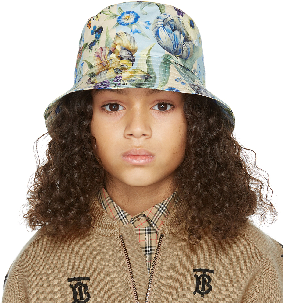 Kids Blue Flower Bear Bucket Hat by Burberry on Sale