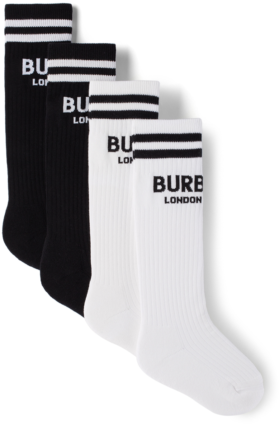 Burberry Kids Two-Pack Black & White Intarsia Logo Socks