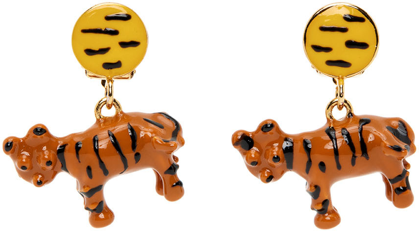Orange & Yellow Tiger Clip-On Earrings