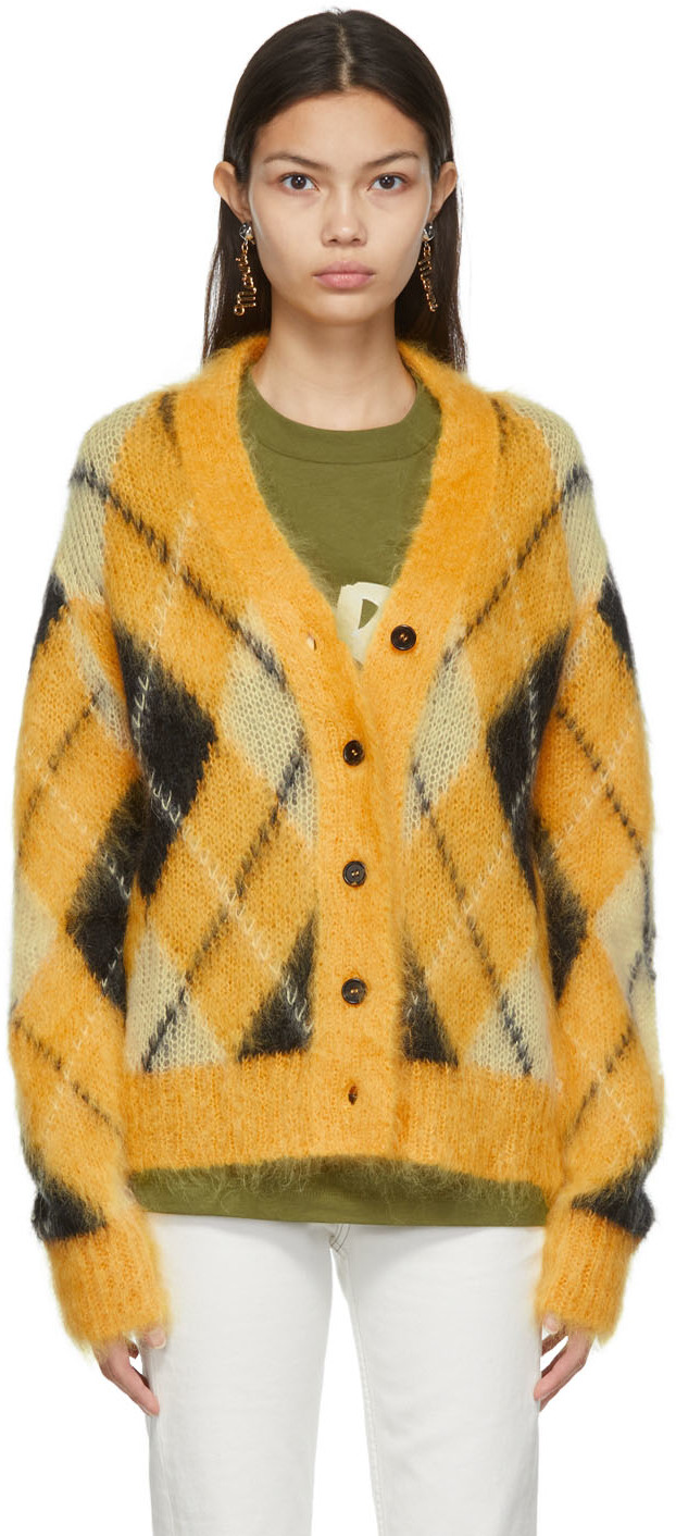 Marni - Yellow Mohair V-Neck Cardigan - Pullovers - Woman - Size: 38