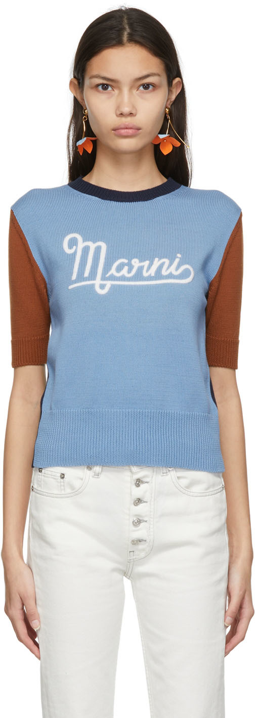 Marni Blue & Brown Logo Sweater