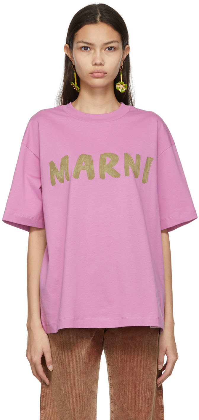Womens Tops Marni Tops Marni Logo-print Crewneck T-shirt in Pink 