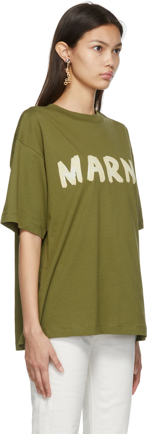 Marni Khaki Logo Print T-Shirt | Smart Closet