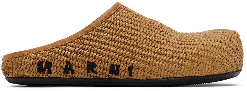 Tan Raffia Fussbett Sabbot Loafers