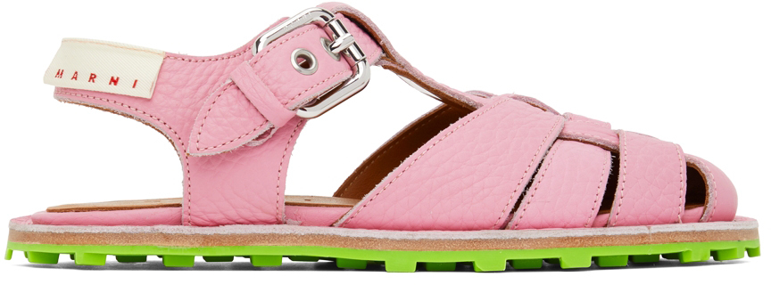 Marni Pink Calfskin Fisherman Sandals