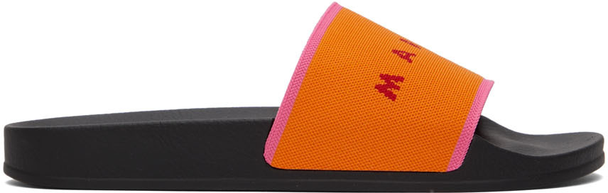 Marni Orange Logo Jacquard Slides
