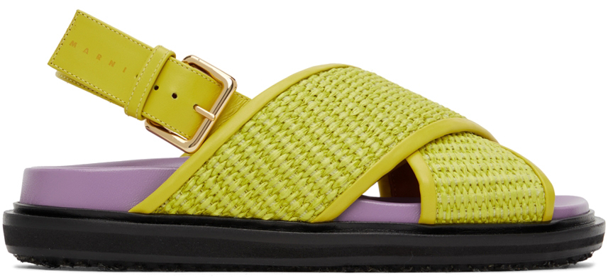 Marni Green & Purple Raffia Fussbett Sandals