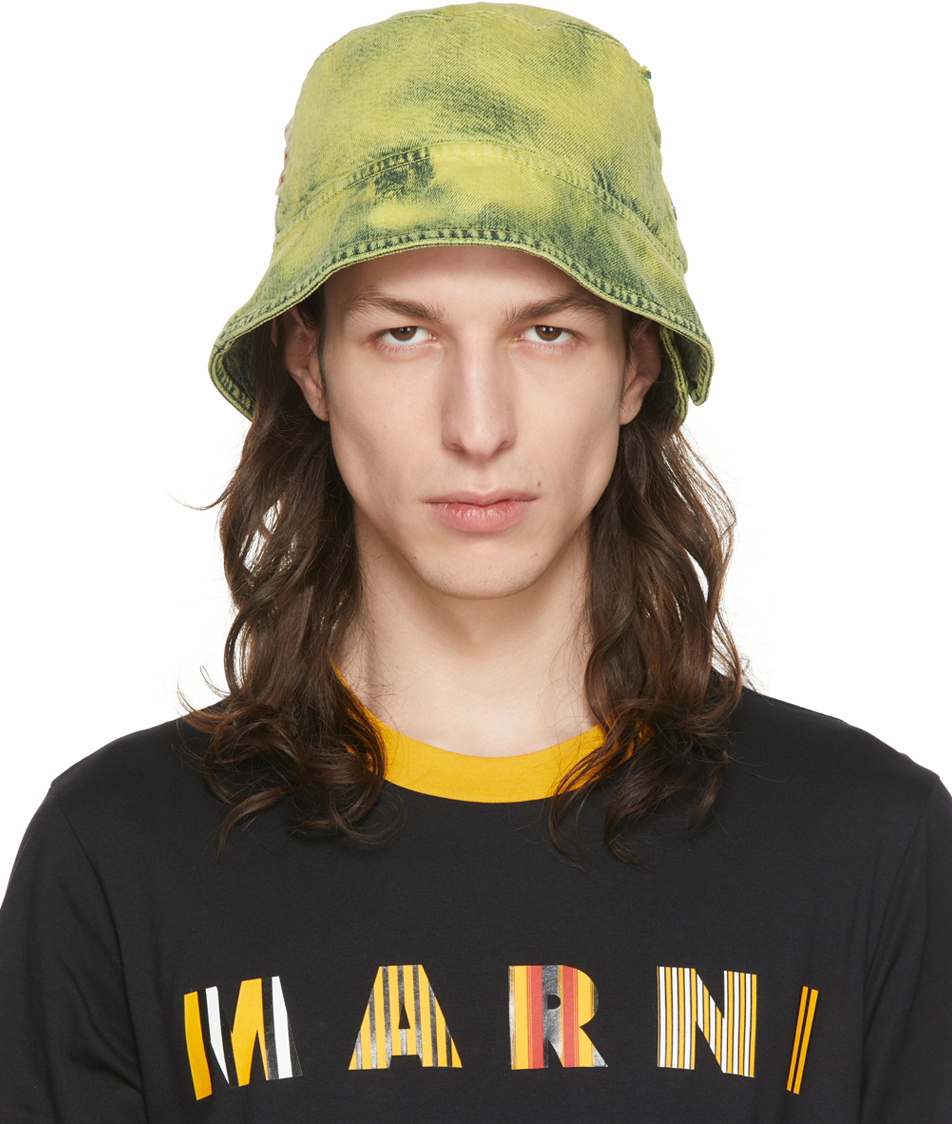 Marni Acid-wash Denim Bucket Hat In Green | ModeSens