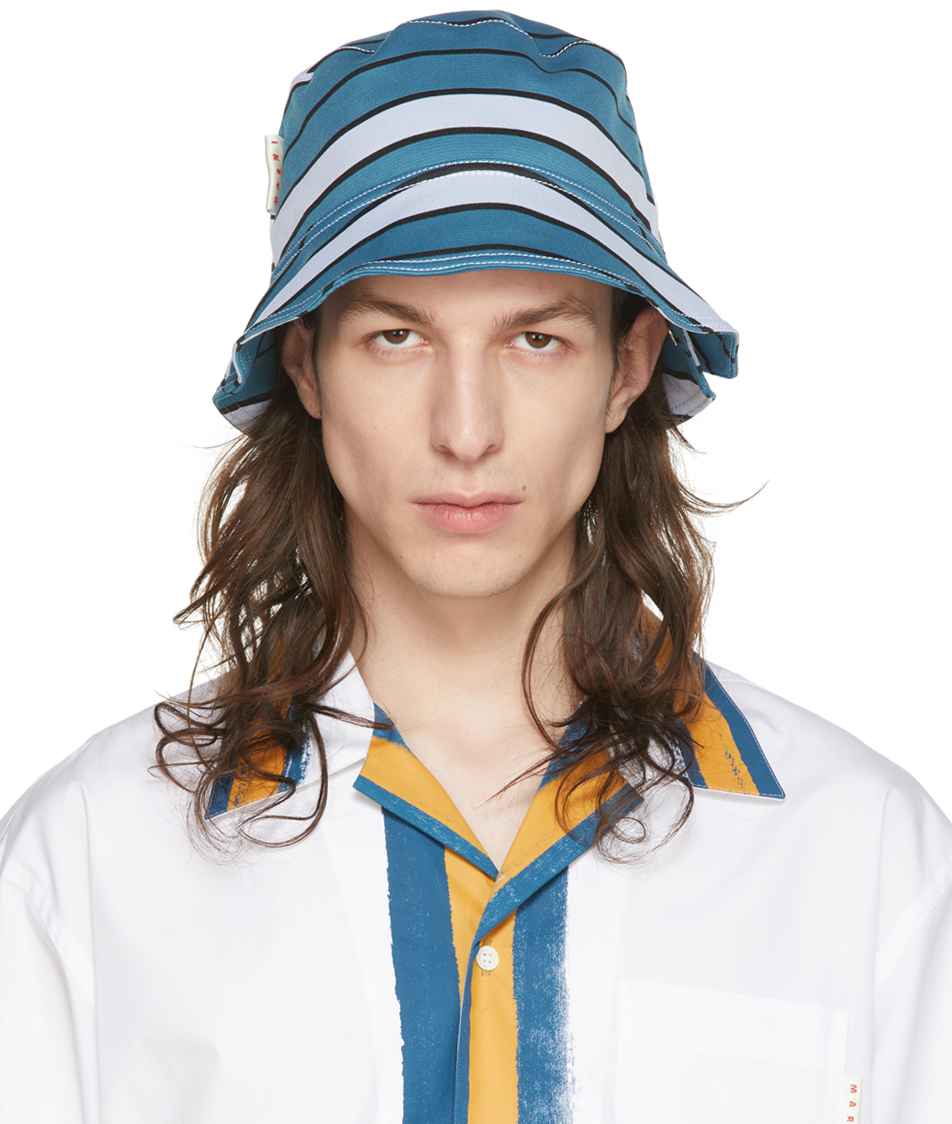 Marni Blue Nylon Bucket Hat