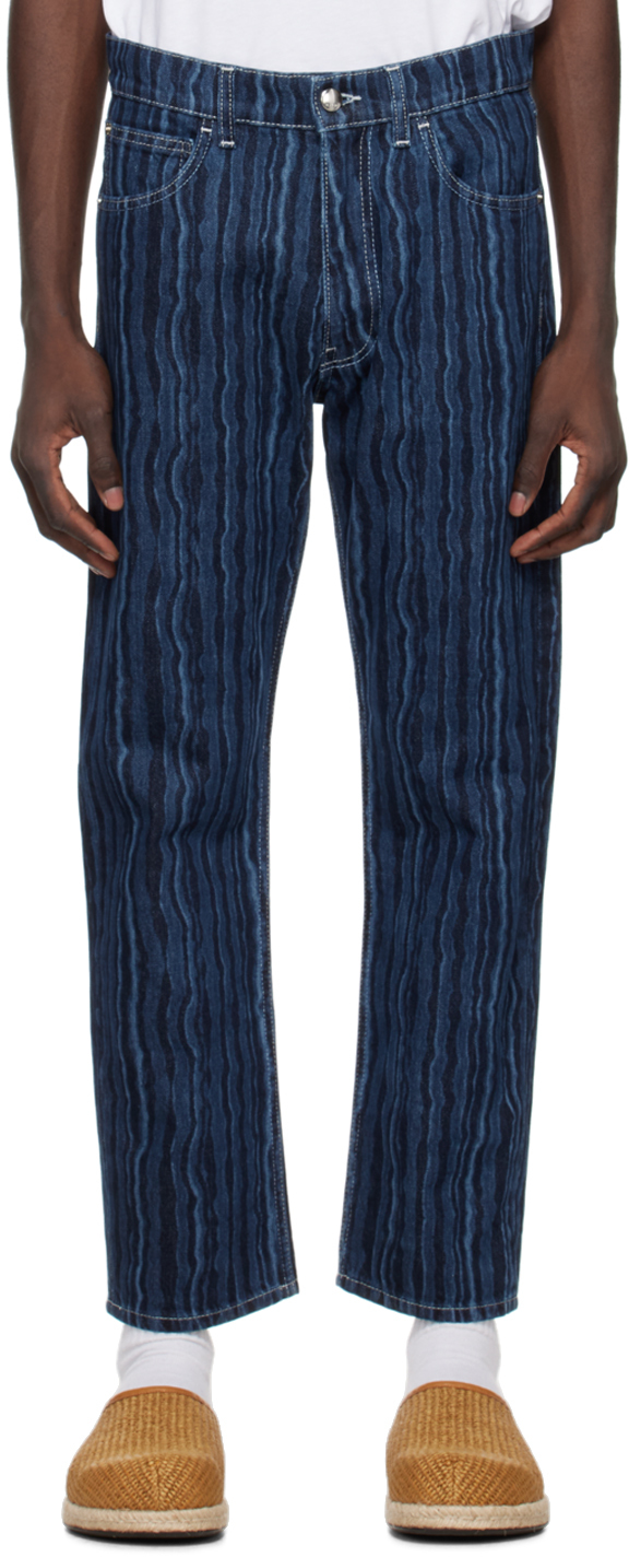 Marni: Blue Striped Jeans | SSENSE Canada