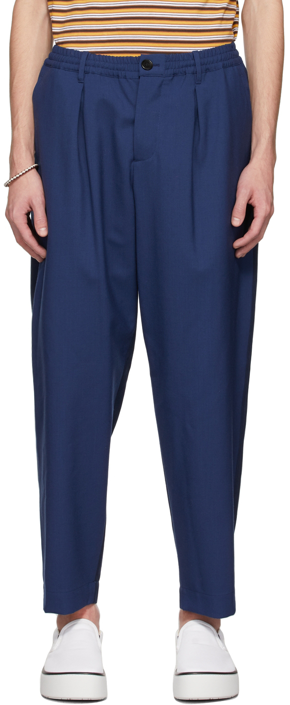 \u0026 Navy Colorblock Trousers by Marni on Sale