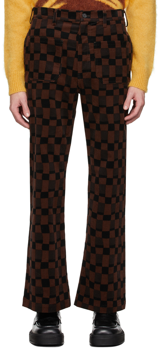 Brown & Black Corduroy Check Trousers