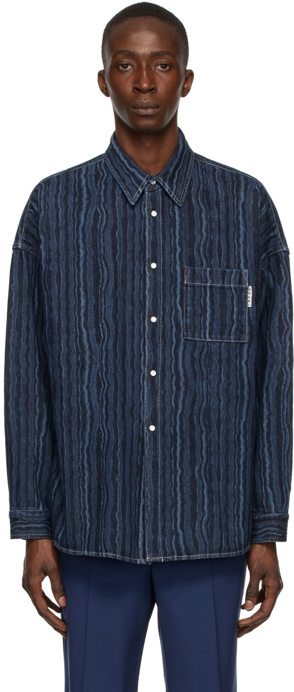 Marni Blue Striped Degrade Denim Shirt