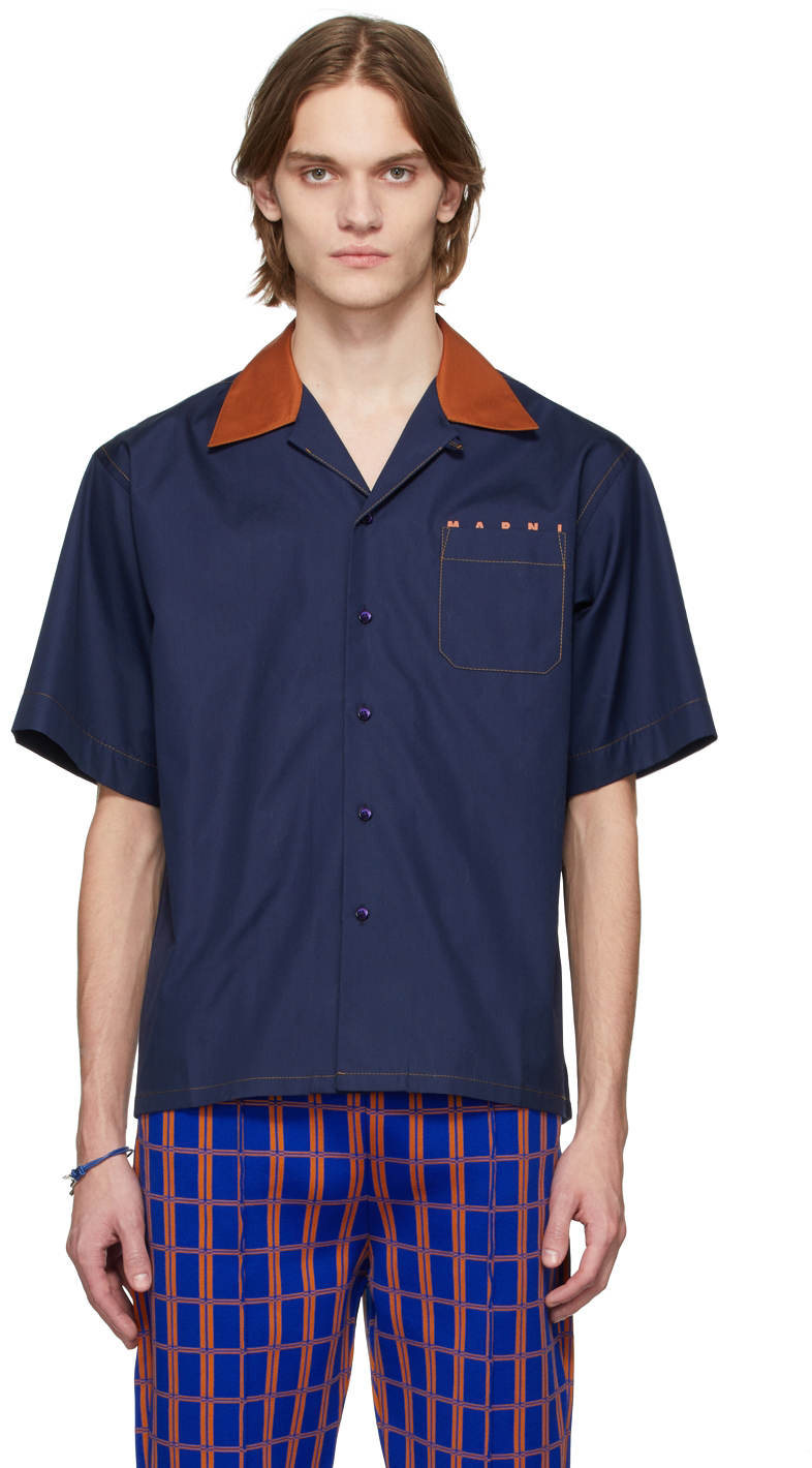 Navy Bowling Short Sleeve Shirt by Marni on Sale