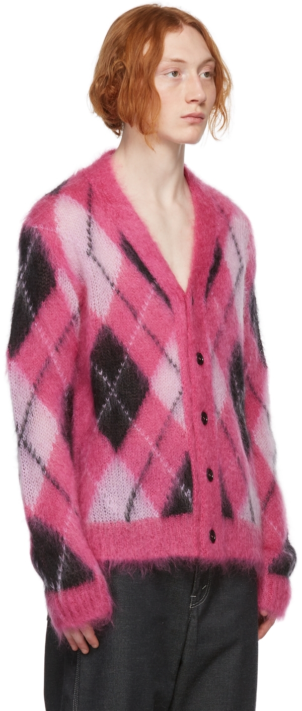Marni Pink Iconic Mohair Argyle Cardigan | Smart Closet