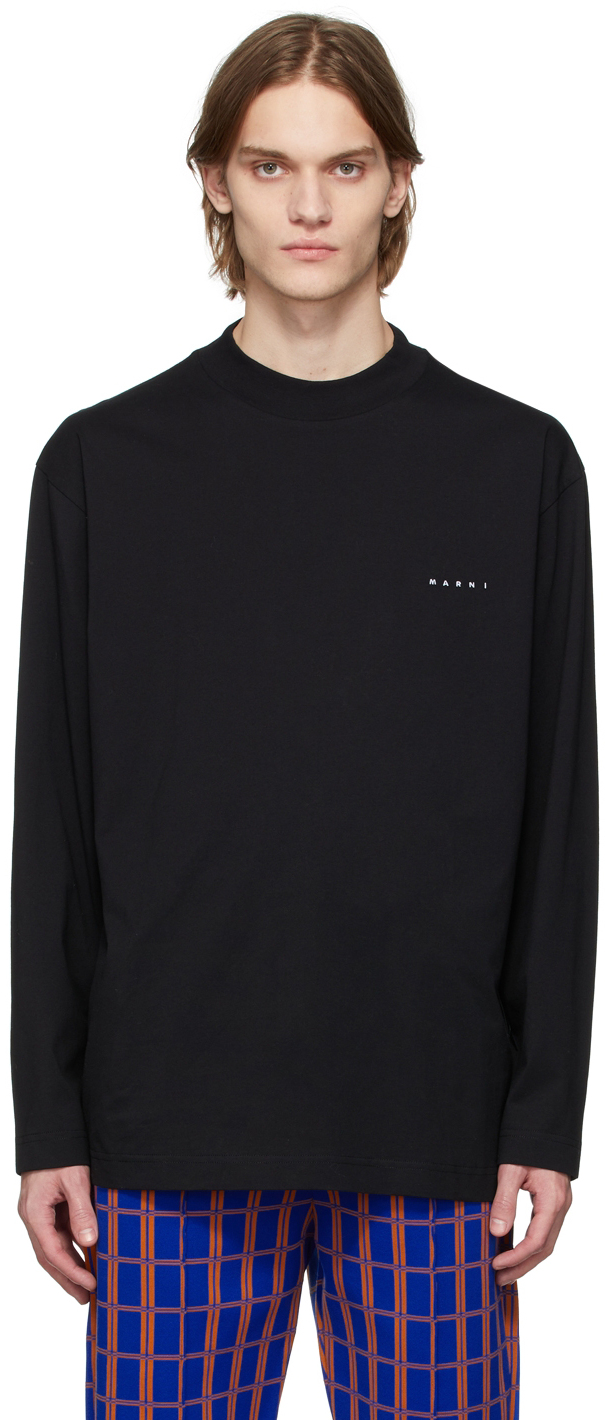 Marni Black Embroidered Long Sleeve T-Shirt