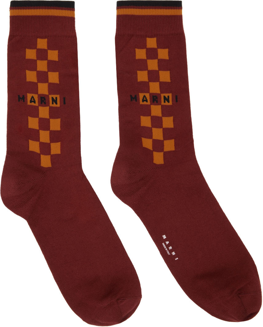 Marni Red Check Logo Socks