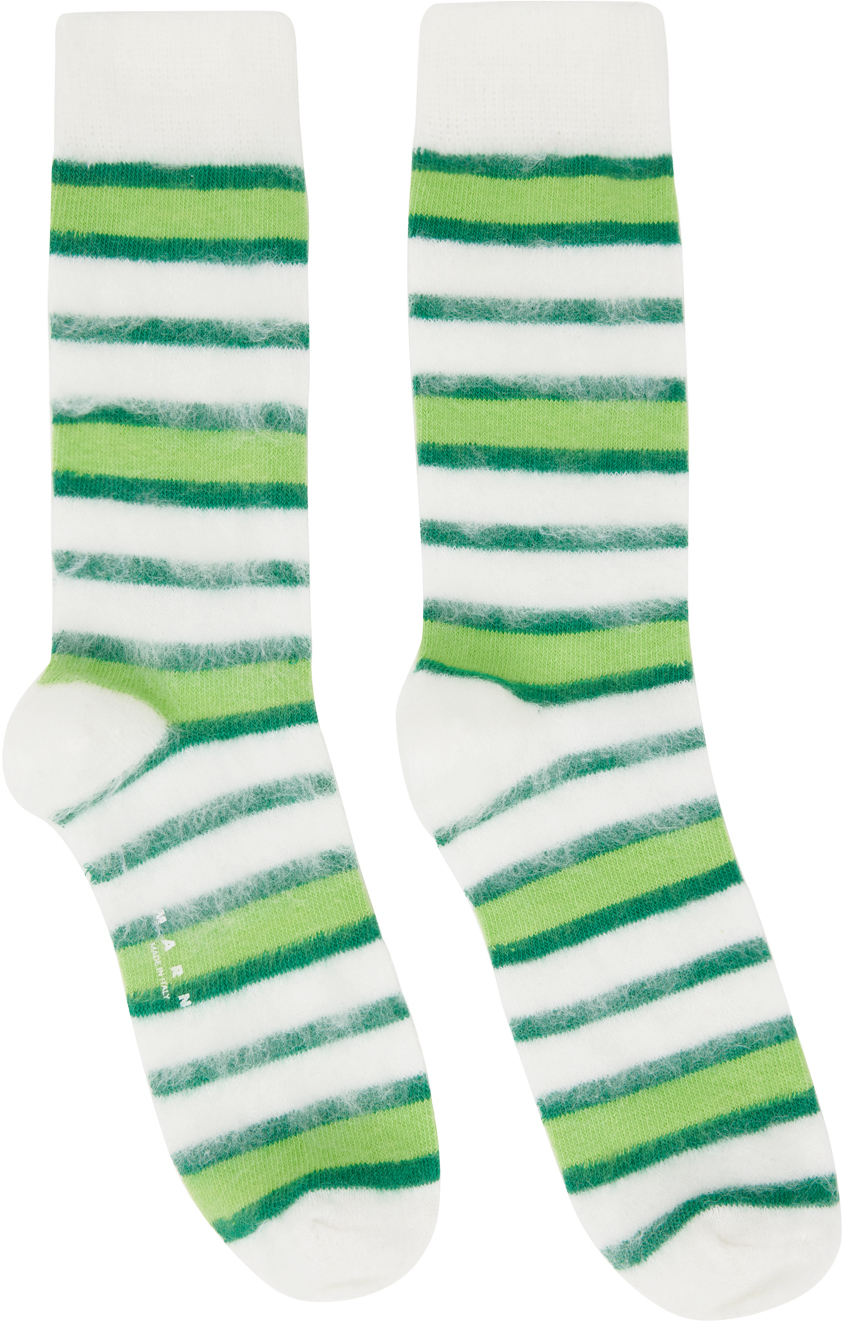 Marni Ssense Exclusive White & Green Socks In Rgw01 Lilyw
