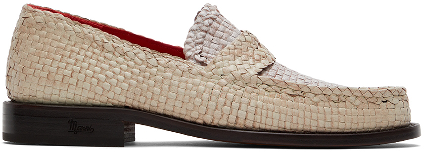 Marni Off-white Woven Leather Loafers In Zo108 Silk White+lil