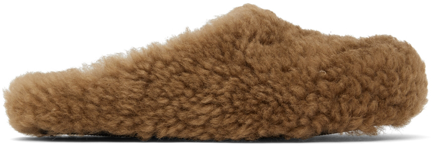 SSENSE Exclusive Brown Shearling Fussbett Sabot Slippers by Marni on Sale