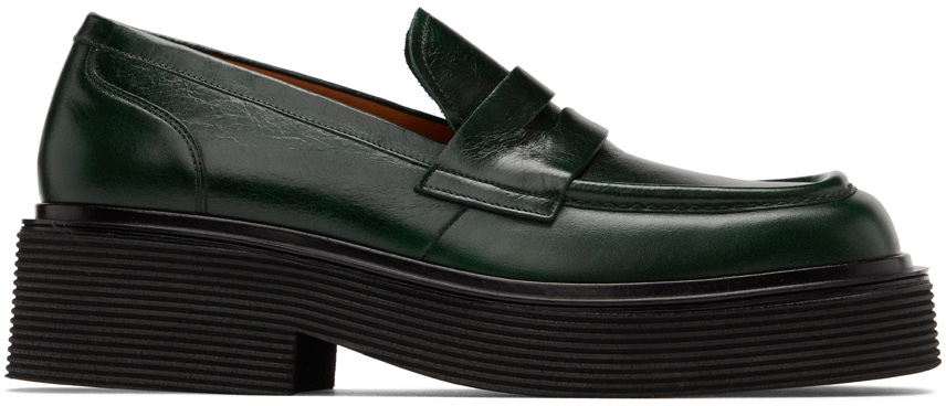 Marni Green Leather Penny Loafers In 00v99 Green