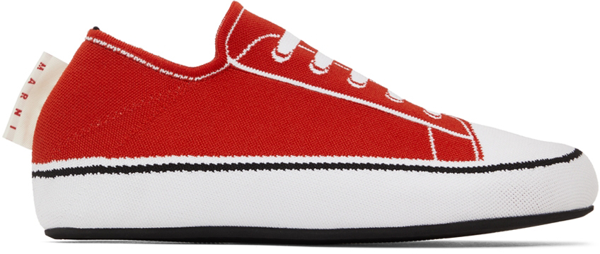 Marni Red Trompe L'Eil Jacquard Sneakers
