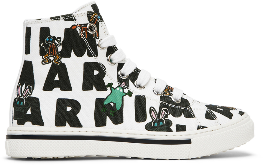 Marni Kids White Graphic High Sneakers In 1 Aop
