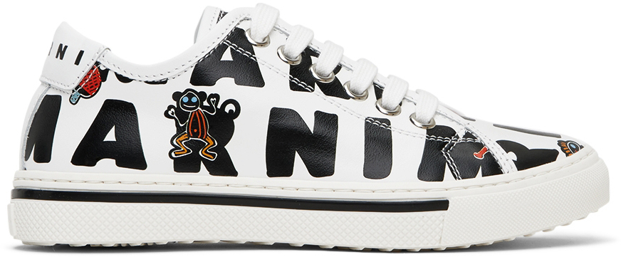 Marni Kids White Graphic Low Sneakers In 3 Aop