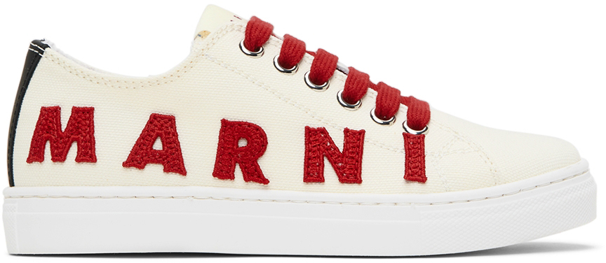 Marni Kids Off-white Logo Sneakers In 1 White