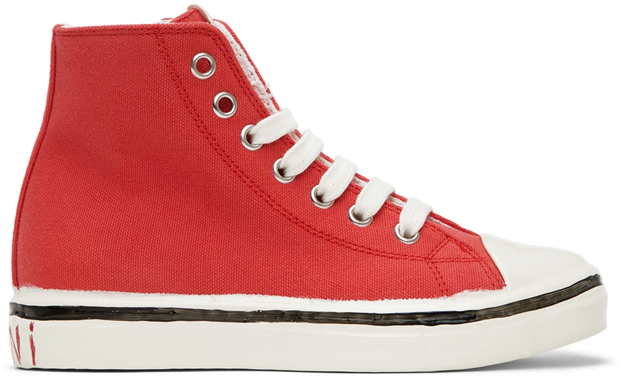 Marni Kids Red Canvas High Sneakers In 1 Red
