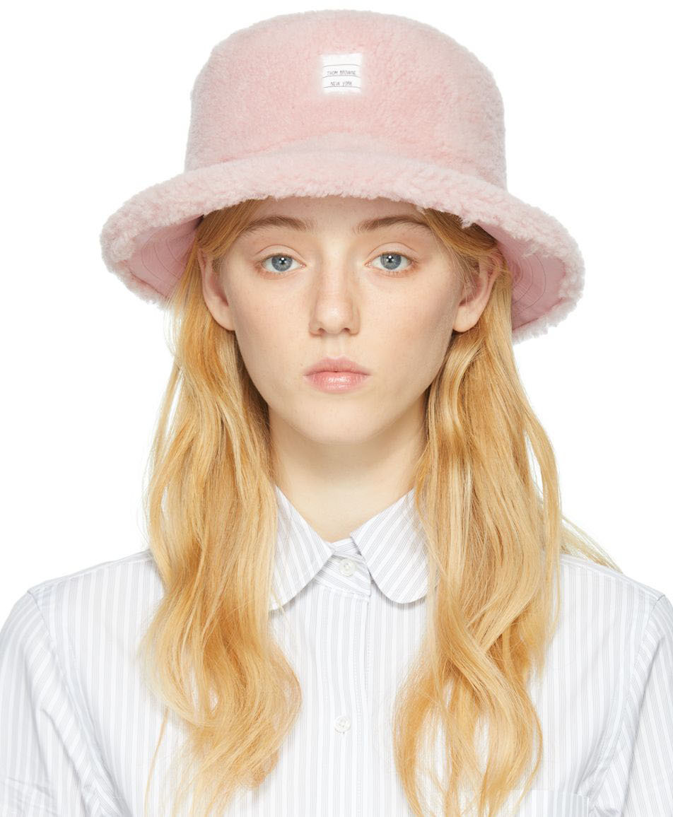 Thom Browne Pink Shearling Bucket Hat In 680 Lt Pink | ModeSens