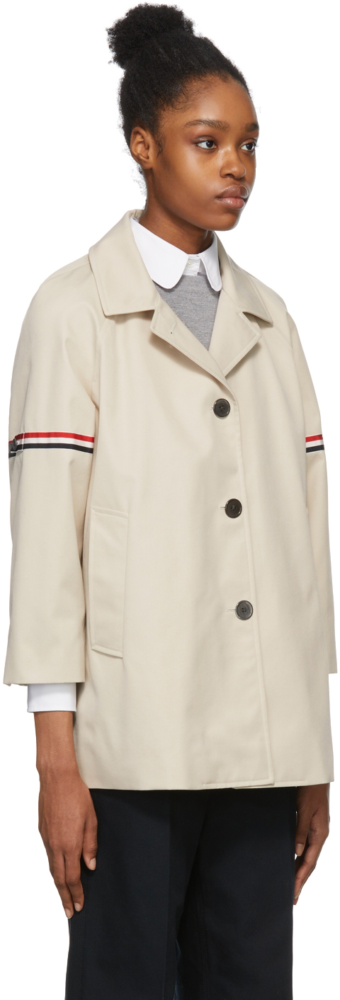 Shop Thom Browne Beige Cropped Car Coat In Khaki 250