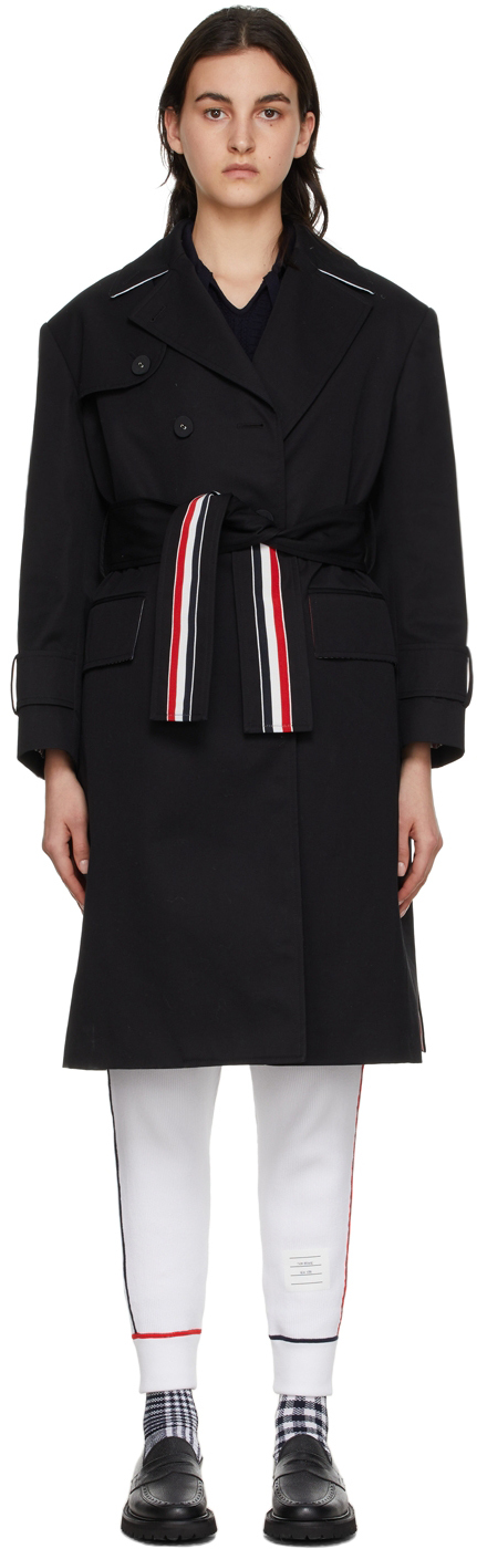 Thom Browne Black Oversize Belted Trench Coat