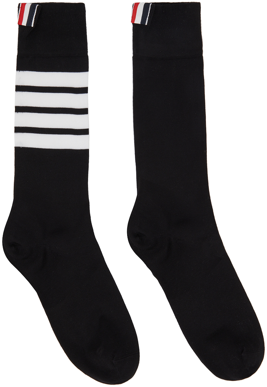 THOM BROWNE BLACK MID-CALF 4-BAR SOCKS