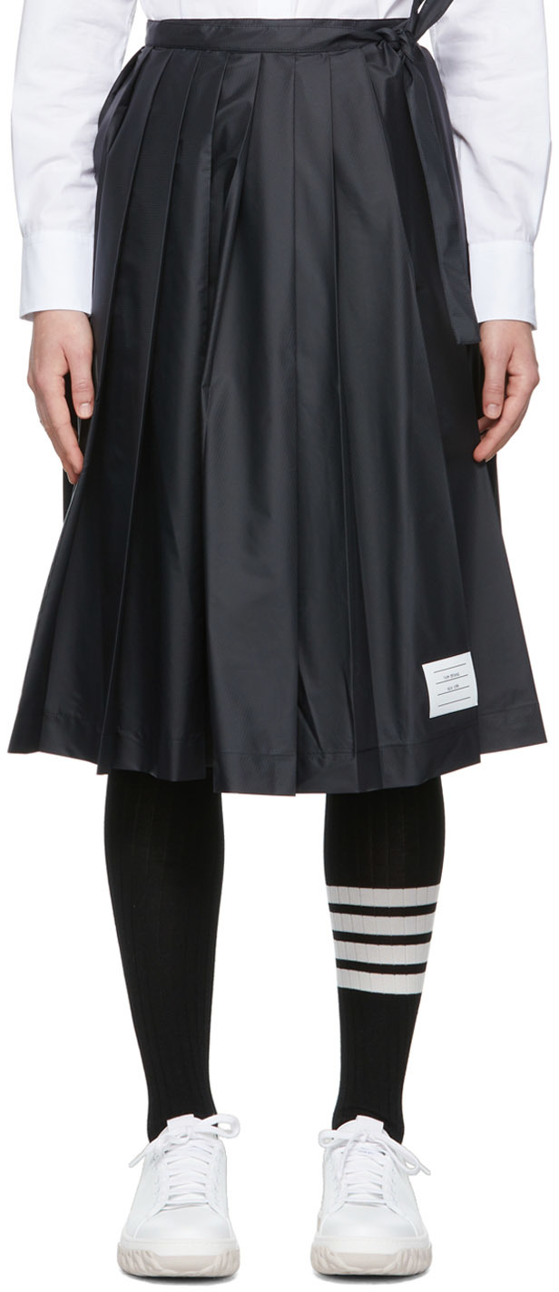 Shop Thom Browne Navy Nylon Midi Skirt In 415 Navy