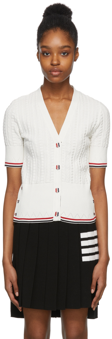 Thom Browne Off-White Cable Texture Cardigan