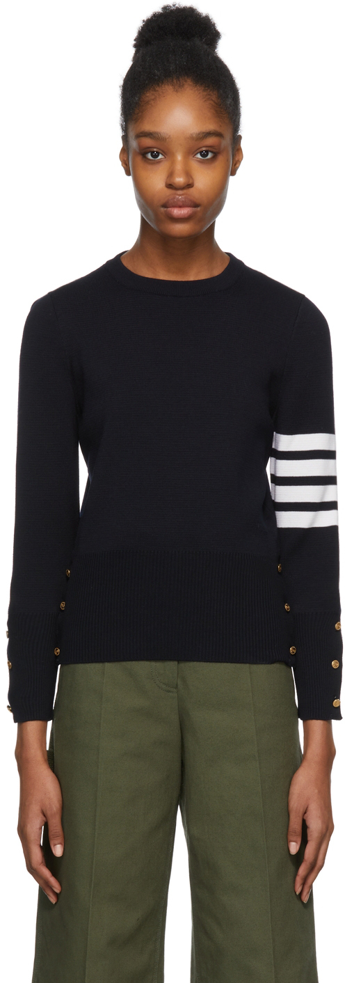 Shop Thom Browne Navy Milano Classic Crewneck Pullover In Navy - 415