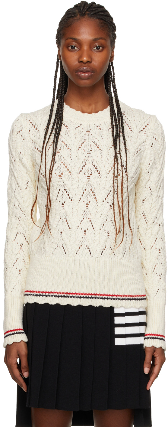 cable knit pointelle sweater