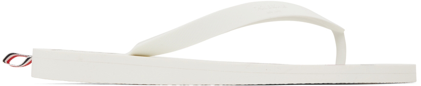Shop Thom Browne White Rwb Stripe Flip-flops In White 100