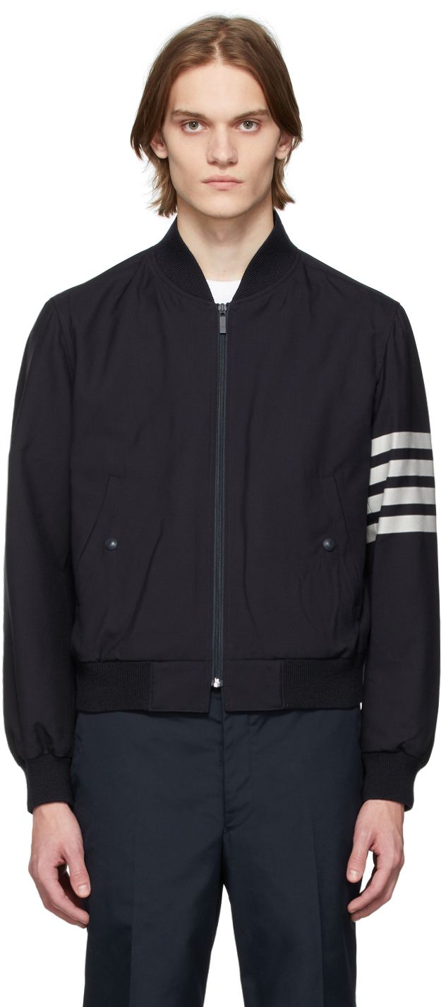 トムブラウン メンズ ジャケット＆ブルゾン アウター Thom Browne Melton Leather Varsity Jacket ...