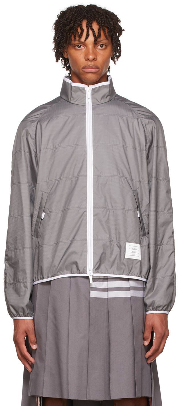 Thom Browne Gray Nylon Jacket In 045 Silver
