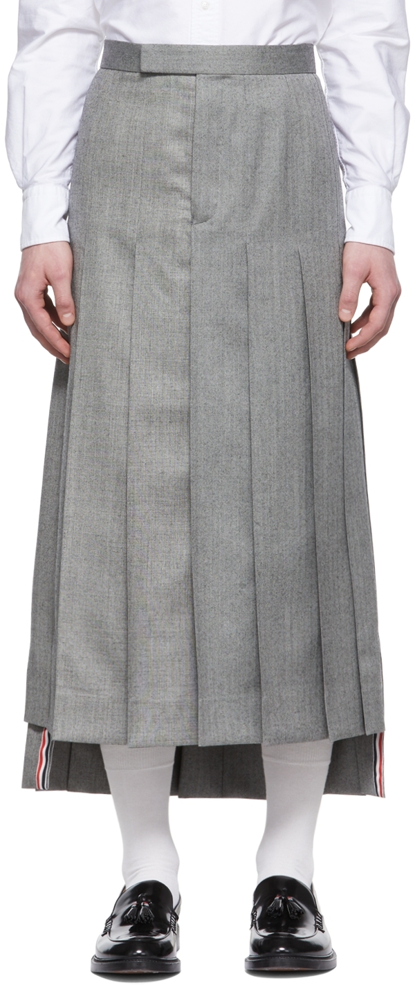 Thom Browne Ssense Exclusive Gray Wool Kilt In 980 Blk/wht