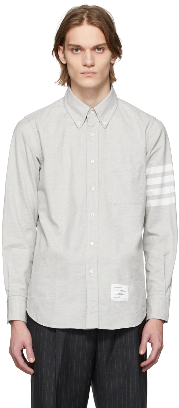 Thom Browne Grey 4-Bar Nametag Shirt